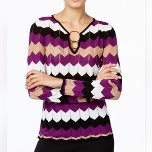 Purple, white, gold metallic longsleeve top